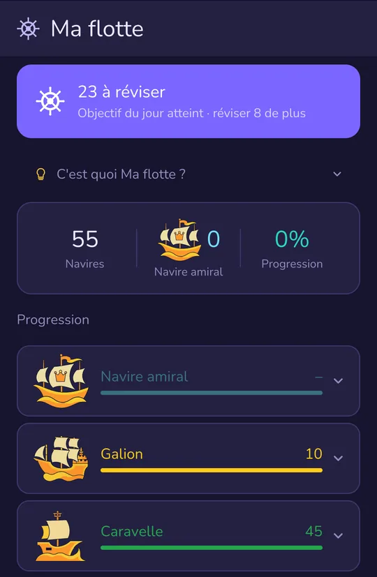 Ma flotte : navires par niveau