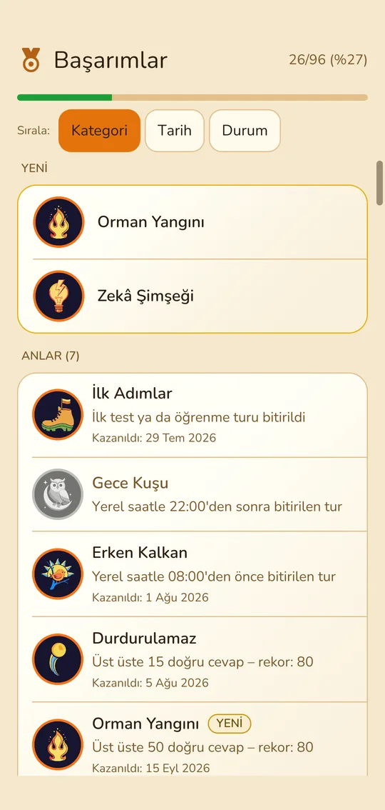 Başarım genel bakışı: açılmış ve açık başarımlar