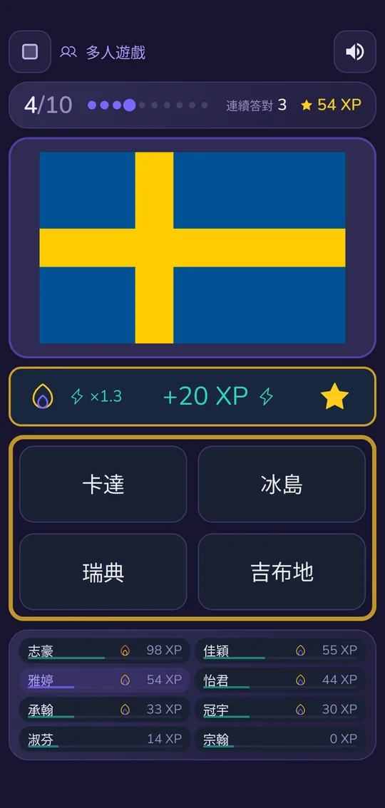 多人遊戲回合:所有裝置同一道題目,顯示其他玩家的分數